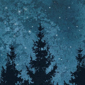 Forest Trees Night Scene Mural Wallpaper, Navy, Extra Large Wall Art ...