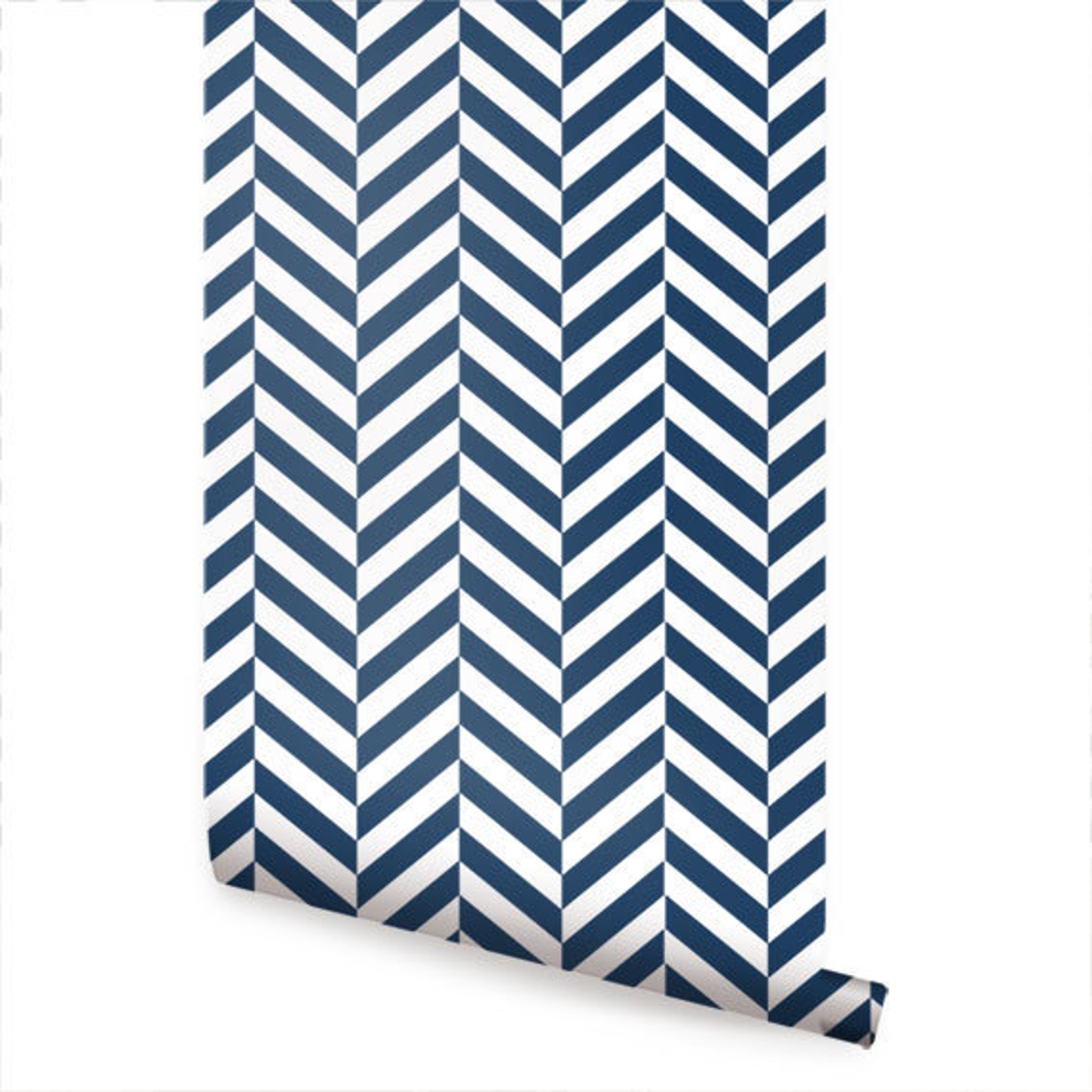 Herringbone Solid Navy Peel & Stick Fabric Wallpaper Etsy