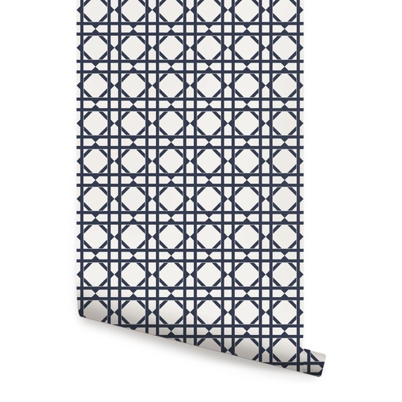Geometric Dark Navy Peel & Stick Fabric Wallpaper Etsy