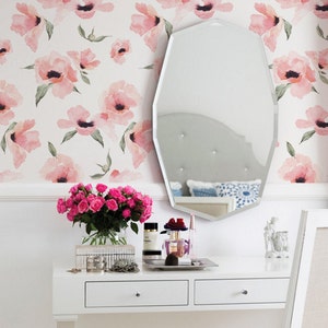 Floral Wallpaper Watercolor Poppy Flowers Pink, Peel & Stick Wallpaper Repositionable image 3