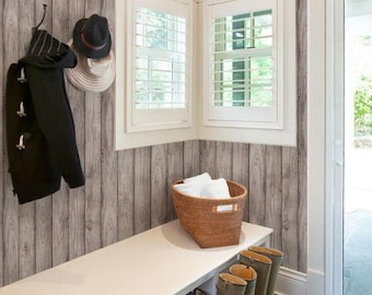 Grey Wood Wall Covering | Grey | Peel and Stick or Unpasted Wallpaper Mural | Non-toxic