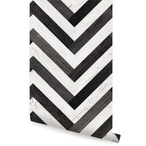 Chevron Striped Wood Wallpaper, Black & White,    Wallpaper