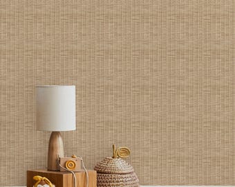 Revestimiento de pared con aspecto de tejido de ratán / Natural / Mural de papel tapiz despegable y pegable / No tóxico