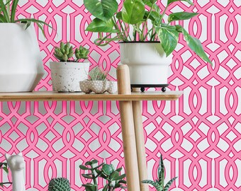 Two Tone Trellis Wall Covering | Pink | Peel and Stick or Unpasted Wallpaper Mural | Non-toxic