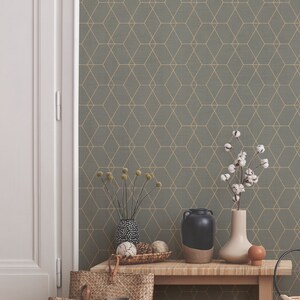 Hexagon Geometric Art Deco Lines Wallpaper Dark Olive - Etsy