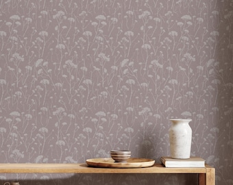 Floral Silhouette Wall Covering | Dusty Rose | Peel and Stick or Unpasted Wallpaper Mural | Non-toxic
