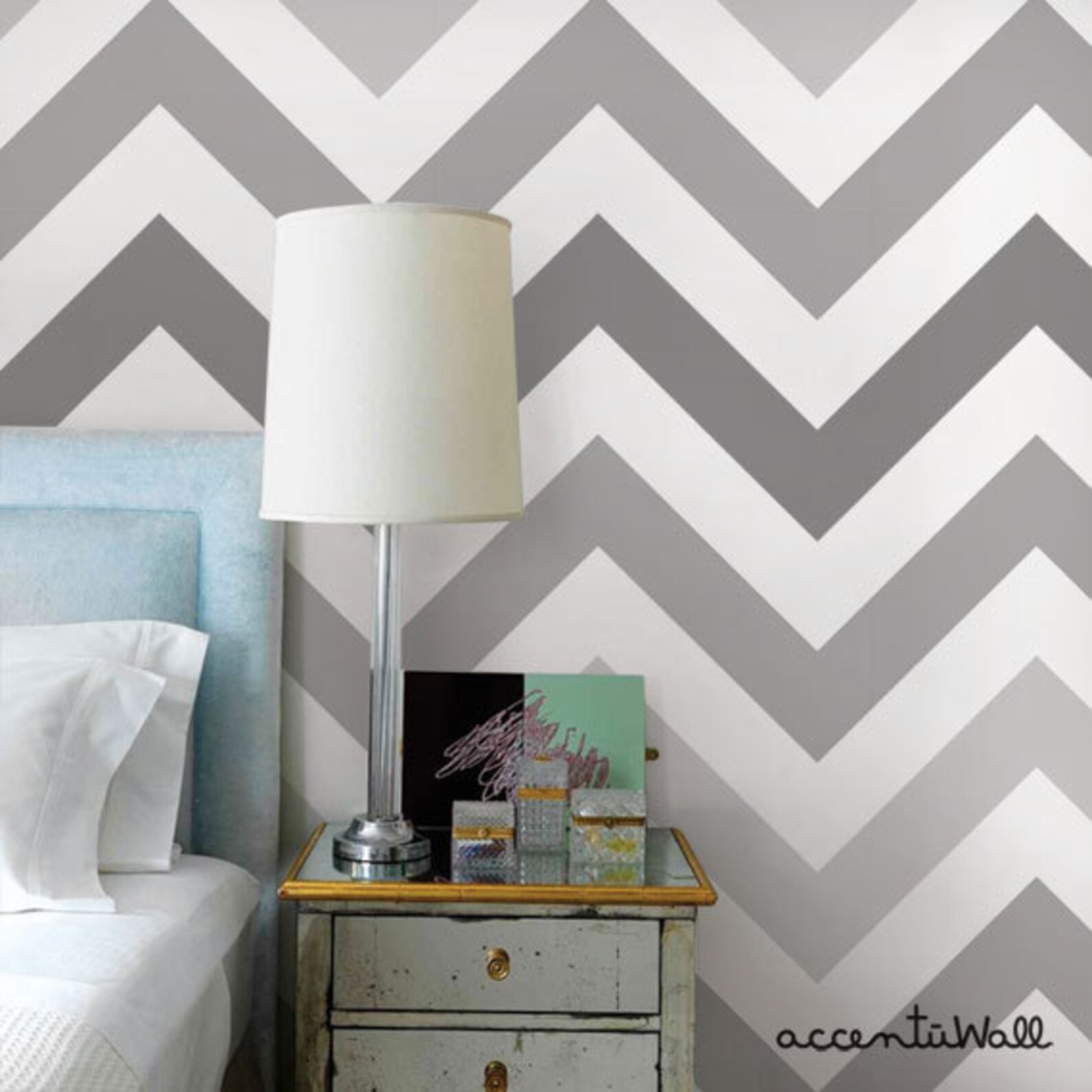 Chevron Cool Grey Peel & Stick Fabric Wallpaper Repositionable Etsy