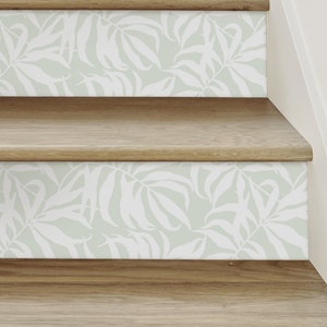 Tropical Palm Leaves, Sage, Repositionable Stair Riser Strip image 3