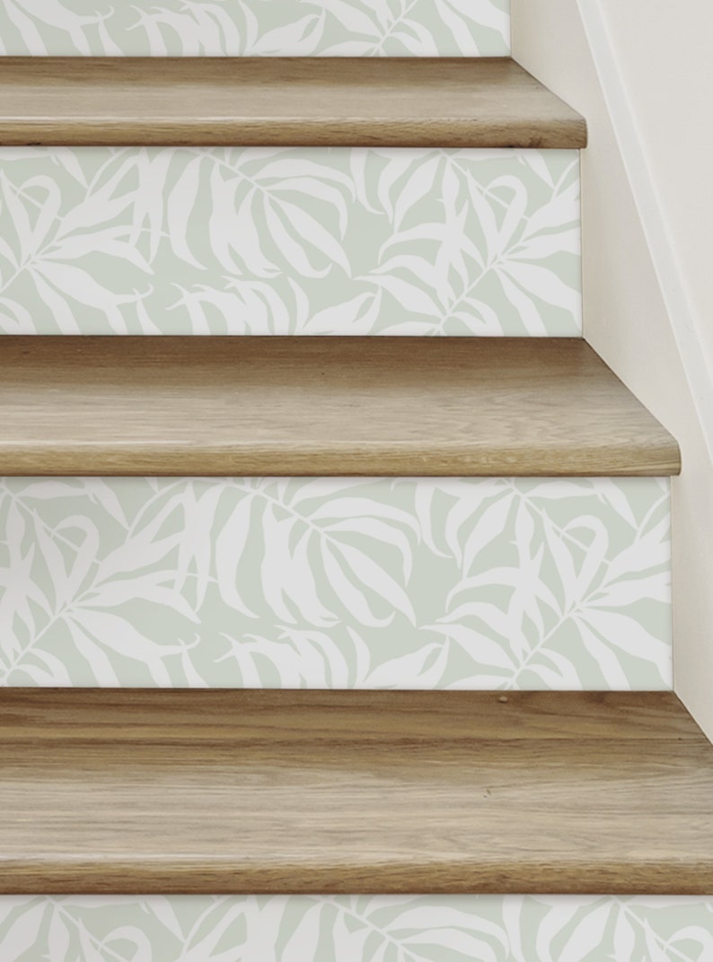 Tropical Palm Leaves, Sage, Repositionable Stair Riser Strip image 3