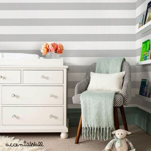 Horizontal Wall Covering | Grey and White | Peel and Stick or Unpasted Wallpaper Mural | Non-toxic