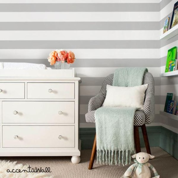 Horizontal Wall Covering | Grey and White | Peel and Stick or Unpasted Wallpaper Mural | Non-toxic