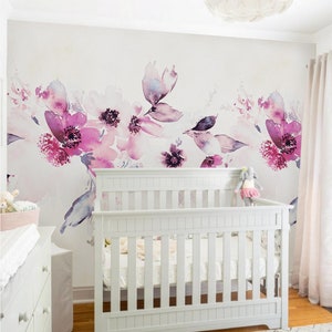 Watercolor Floral Band Mural Wallpaper Pink Watercolor - Etsy