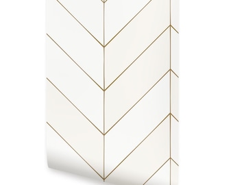 Gold Lines Chevron Wallpaper, Off-White,    Wallpaper