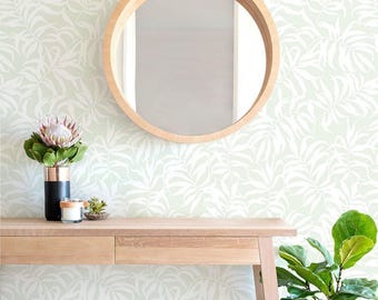 Tropical Palm Leaves Solid Wall Covering | Sage | Peel and Stick or Unpasted Wallpaper Mural | Non-toxic