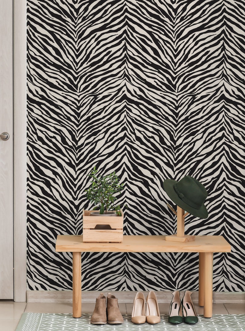 Zebra Print Wallpaper Black Self Adhesive Fabric Etsy
