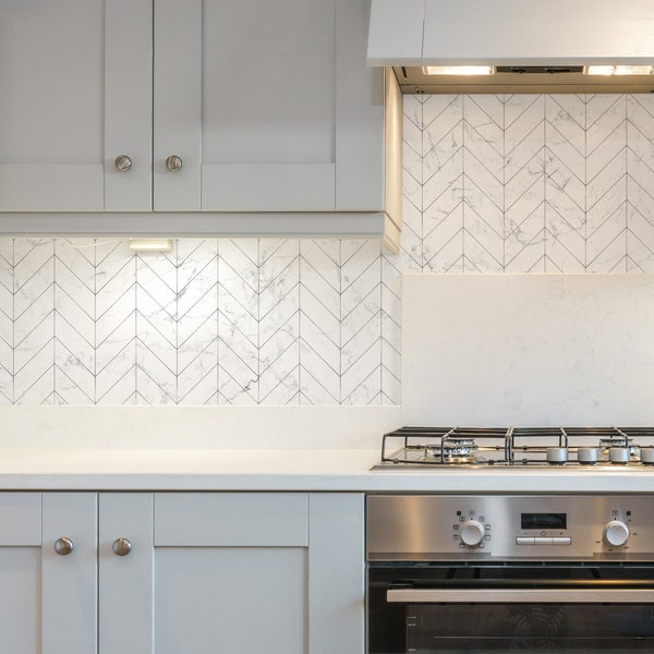 Chevron marmer, grijs, verplaatsbaar backsplash-behang