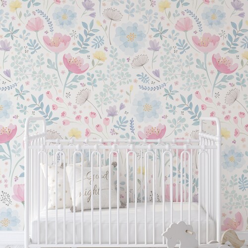 Spring Garden Flowers Pink Peel & Stick Fabric Wallpaper - Etsy