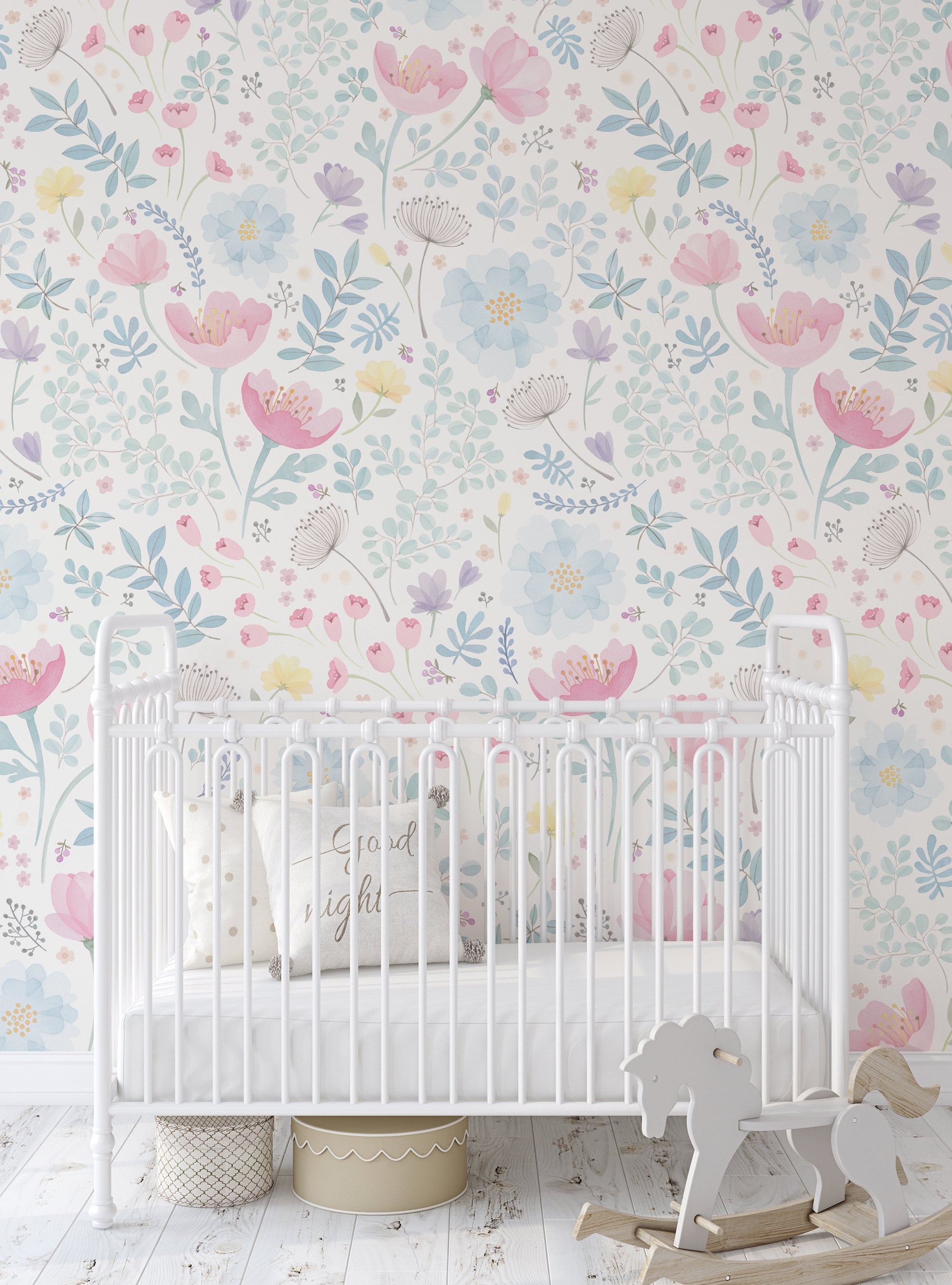 Whimsy Floral Watercolor Mural Wallpaper Pink Blue Peel and - Etsy UK