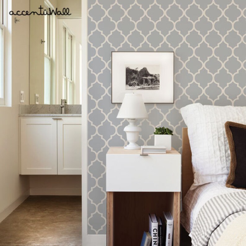 Moroccan Cool Light Grey Peel /& Stick Fabric Wallpaper Repositionable