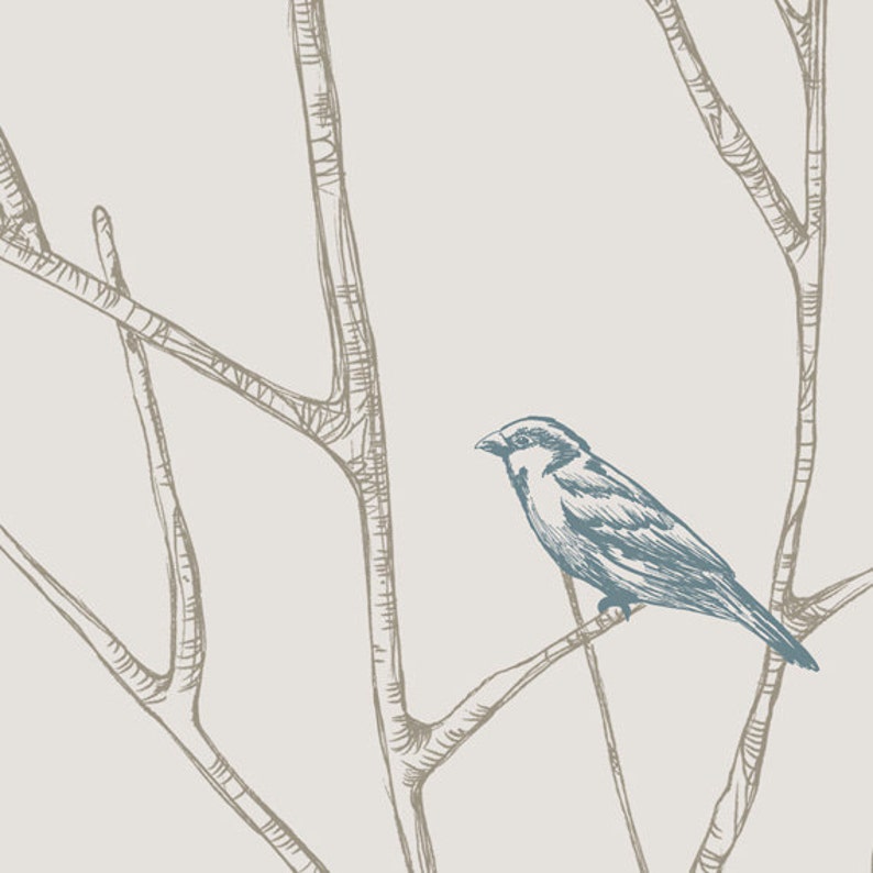 Branch Birds Blue Peel & Stick Wallpaper Repositionable zdjęcie 4