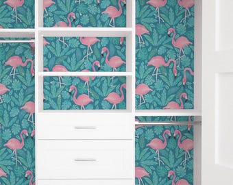 Tropisches Flamingo Wandbild Tapete | Türkis-Aquarell-Druck (Peel and Stick or Unpasted)