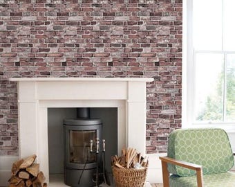 Vintage Brick Wall Covering | Vintage Red | Peel and Stick or Unpasted Wallpaper Mural | Non-toxic