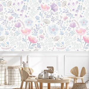 Watercolor Floral Wallpaper Mural | Pink & Purple, Non-Toxic image 4
