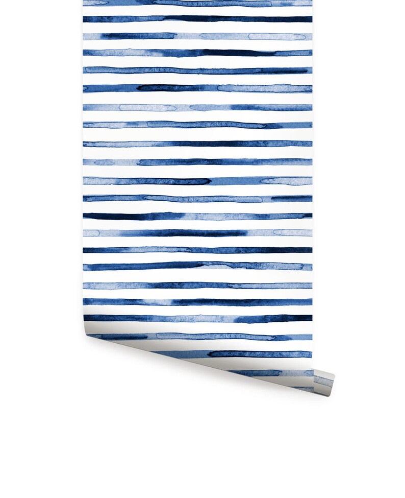Watercolor Stripes Blue Peel & Stick Fabric Wallpaper - Etsy