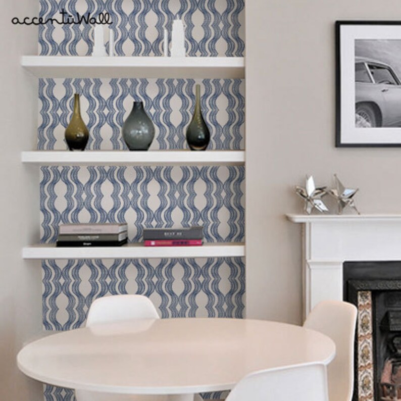 Wave Navy Peel & Stick Fabric Wallpaper Repositionable Etsy