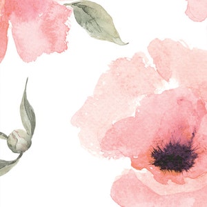 Floral Wallpaper Watercolor Poppy Flowers Pink, Peel & Stick Wallpaper Repositionable image 4