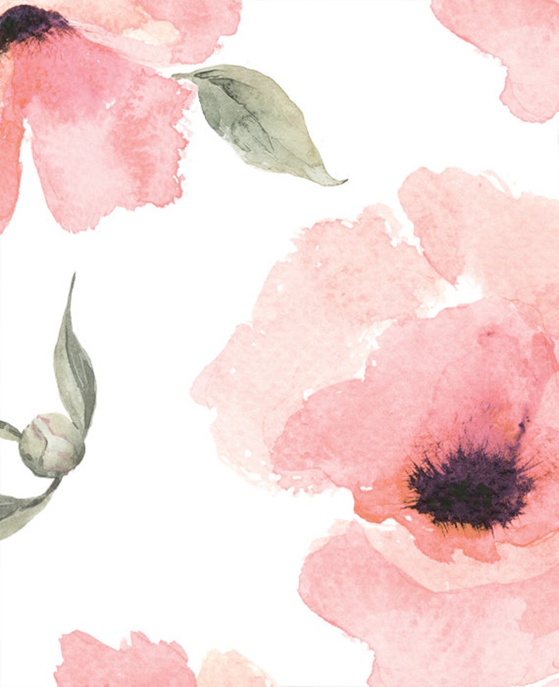 Floral Wallpaper Watercolor Poppy Flowers Pink Peel & Stick - Etsy