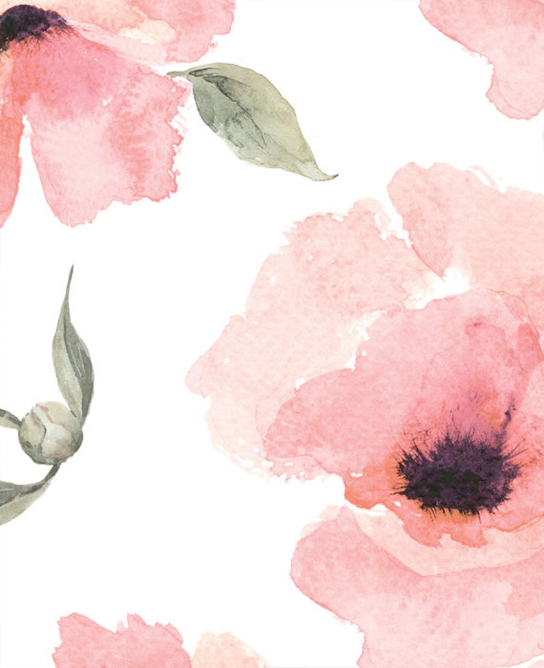 Floral Wallpaper Watercolor Poppy Flowers Pink, Peel & Stick Wallpaper Repositionable image 4