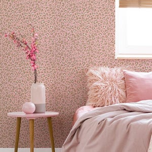 Leopard Animal Print Wall Covering |  Pink | Peel &#39;n Stick or Unpasted Wallpaper Mural | Non-toxic
