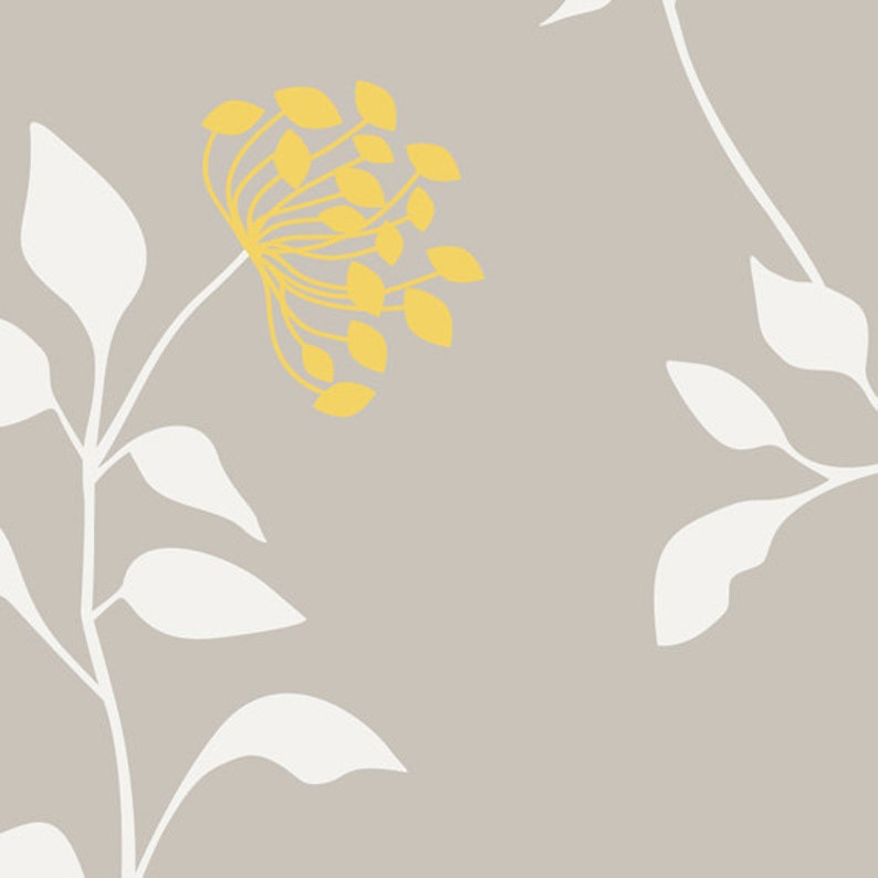 Branch Flower Warm Grey/yellow Peel & Stick Fabric Wallpaper Etsy