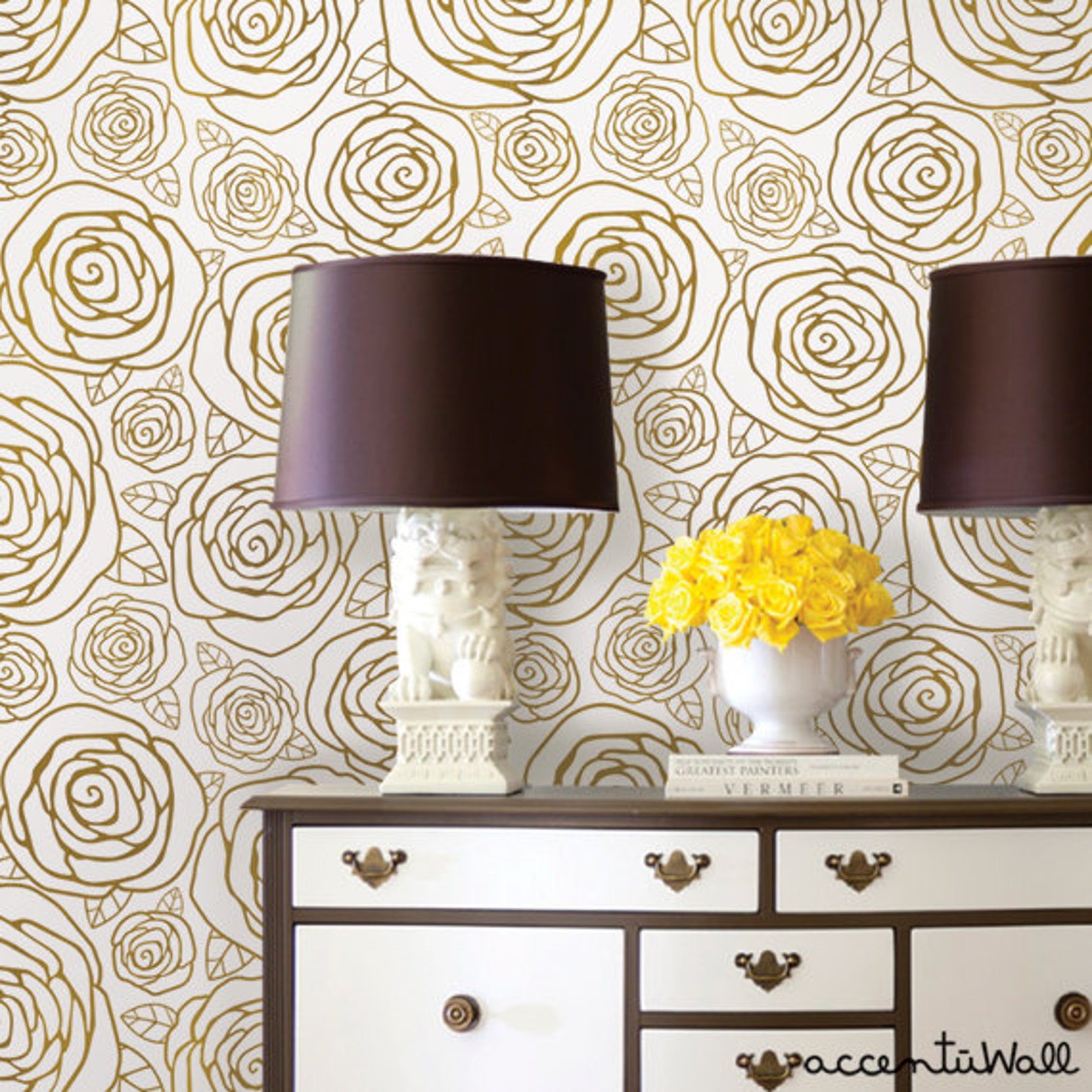 Gold Roses Peel & Stick Fabric Wallpaper Repositionable - Etsy
