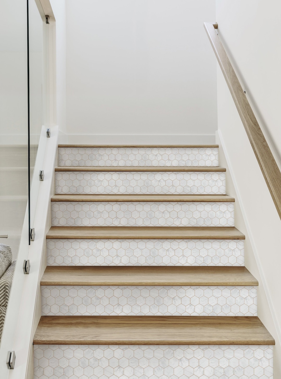 Hexagon Marble | Copper Gold | Vinyl Peel and Stick Stair Riser Strip ...