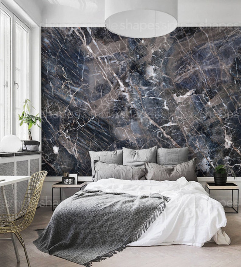 Marble Navy Marble Extra Large Wall Art Peel And Stick Wall Etsy