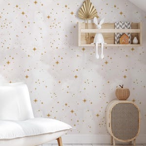 Rivestimento murale per osservare le stelle / Bianco sporco oro / Carta da parati murale staccabile e adesiva o non incollata / Non tossica