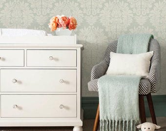Classic Damask Wall Covering | Sage Green | Peel and Stick or Unpasted Wallpaper Mural | Non-toxic