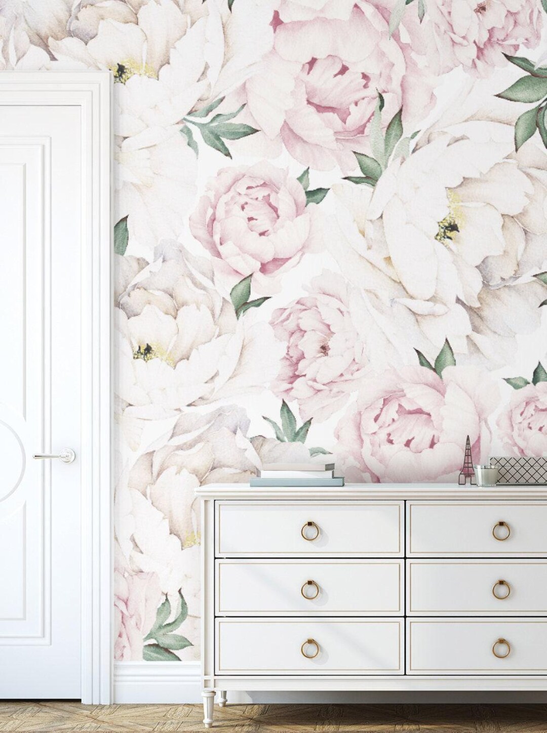 Peony Flower Mural Wall Covering | Pink Watercolor | Peel and Stick or ...