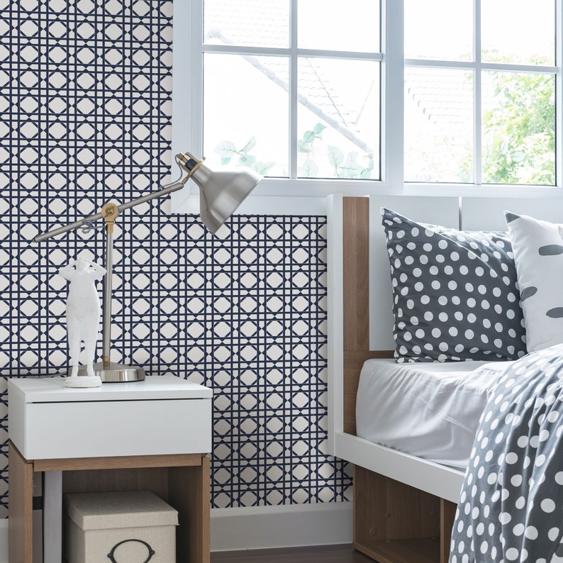 Geometric Dark Navy Peel & Stick Fabric Wallpaper Etsy