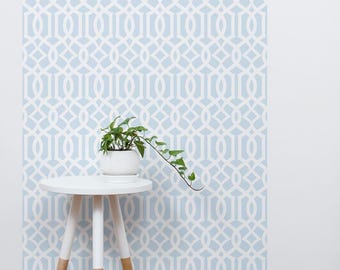Revestimiento de pared moderno con enrejado / Azul cielo / Mural de papel pintado autoadhesivo o sin pegar / No tóxico