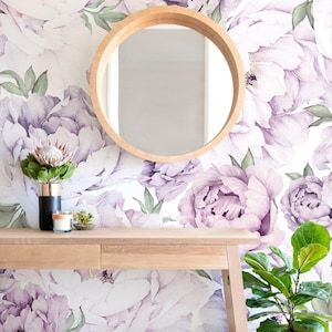 Carta da parati murale con fiori di peonia, lavanda mista viola, peonia acquerello extra large, murale da parete