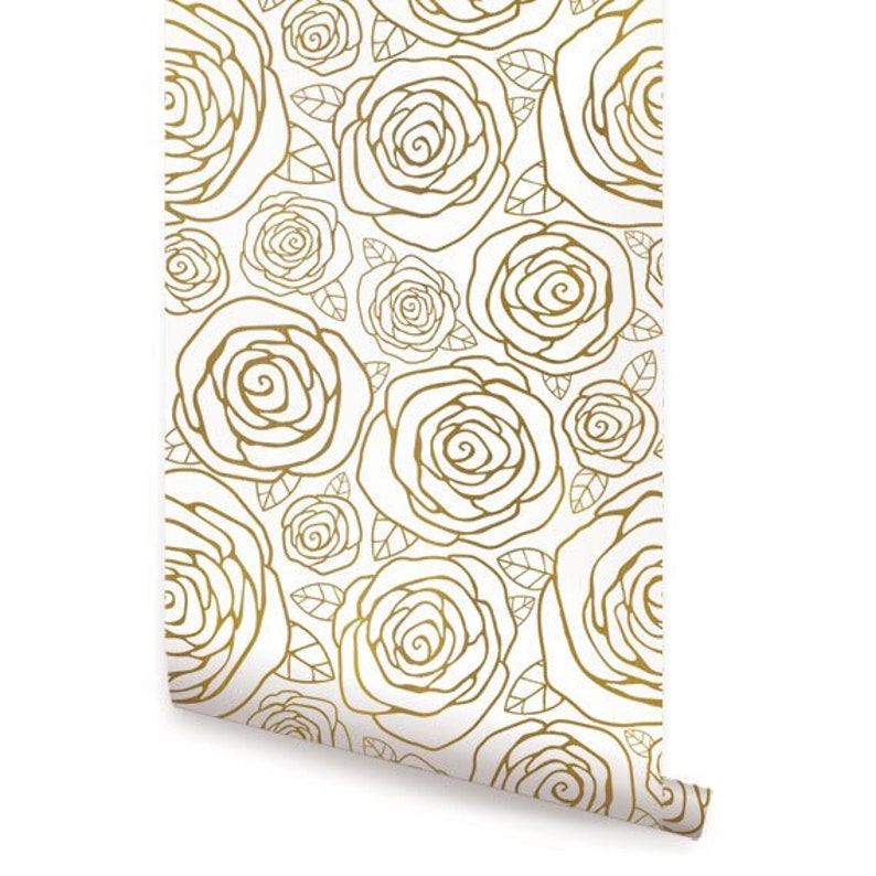 Gold Roses Peel & Stick Fabric Wallpaper Repositionable Etsy