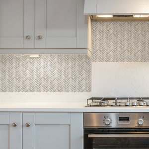 Watercolor Herringbone, Beige Grey,   Peel and Stick Backsplash Wallpaper