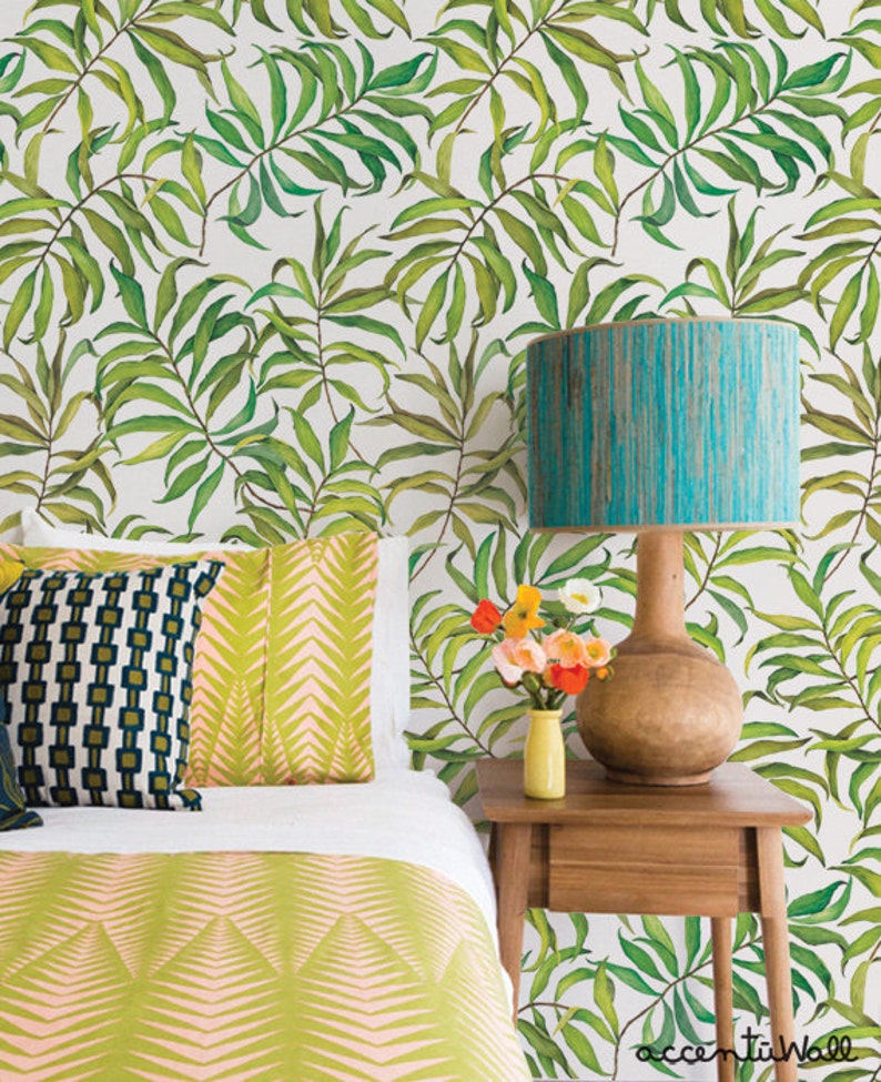 Tropical Leaves Peel & Stick Fabric Wallpaper Repositionable Etsy