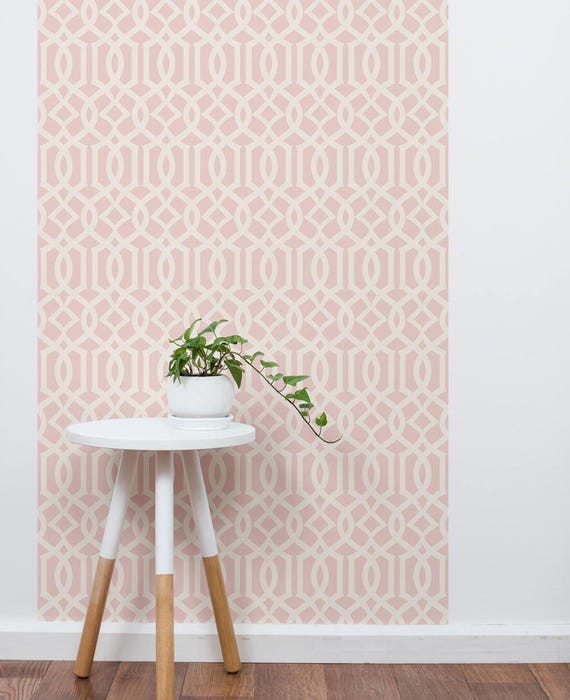 Modern Geometric Trellis Wall Covering | Pink | Peel and Stick or Unpasted Wallpaper Mural | Non-toxic