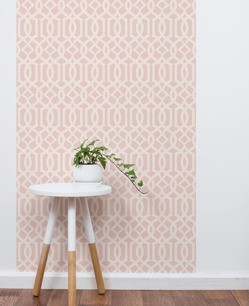 Revestimiento de pared con enrejado geométrico moderno / Rosa / Mural de papel pintado autoadhesivo o sin pegar / No tóxico imagen 1