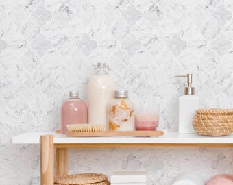 Moroccan Marble Wall Covering | White | Peel and Stick or Unpasted Wallpaper Mural | Non-toxic
