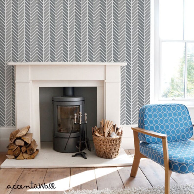 Herringbone Two Tone Cool Grey Peel & Stick Fabric Wallpaper Etsy